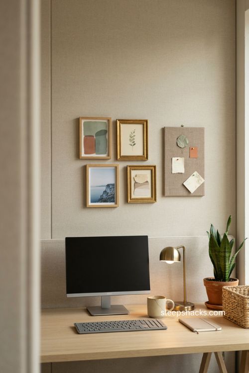 Small gallery wall and pinboard ideas for a cozy personalized cubicle