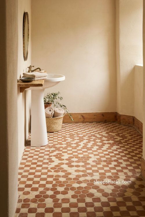 Small pattern rustic floor tile ideas for a cozy bathroom