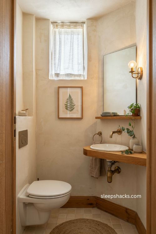 Small toilet room ideas with cozy vintage decor and warm details 