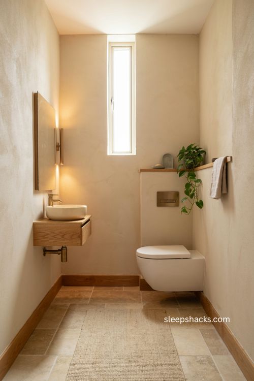 Space saving fixtures for small toilet rooms with wall hung toilet 