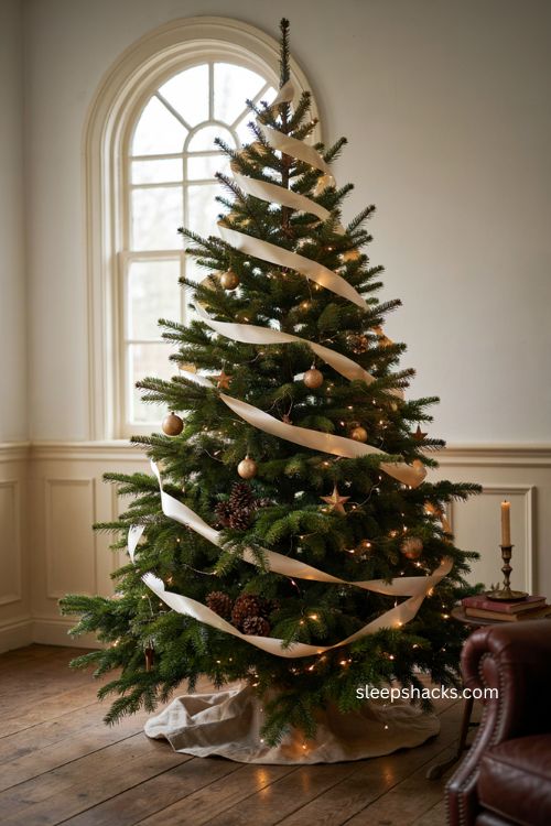 Spiral corkscrew ribbon Christmas tree with flowing loops