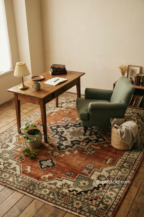 Statement rug ideas for a cozy vintage home office 