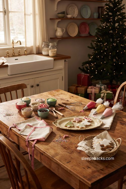 Sugar cookie decorating table Christmas party ideas kids holiday