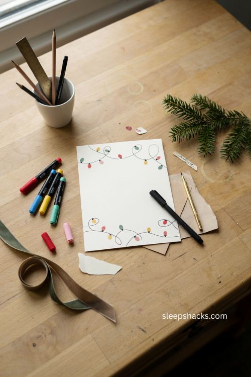 Tangled string lights Christmas card idea with colorful bulbs 