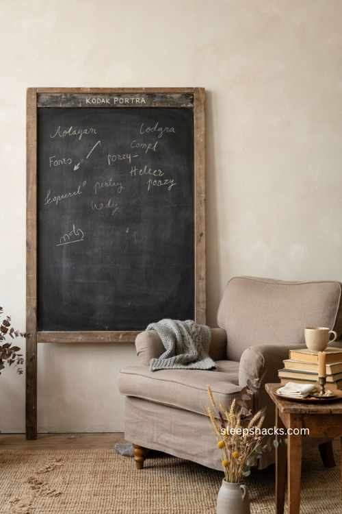 Thankful notes family chalkboard for cozy fall reading corner 