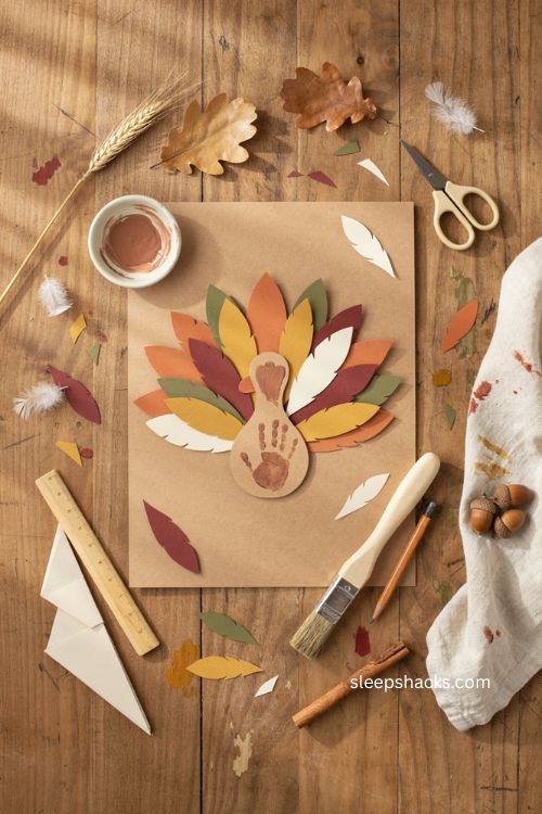 Thankful turkey feather keepsake with baby handprint for Thanksgiving 
