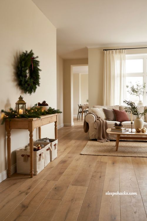 Thanksgiving Christmas decor with organized entryway living room and holiday zones