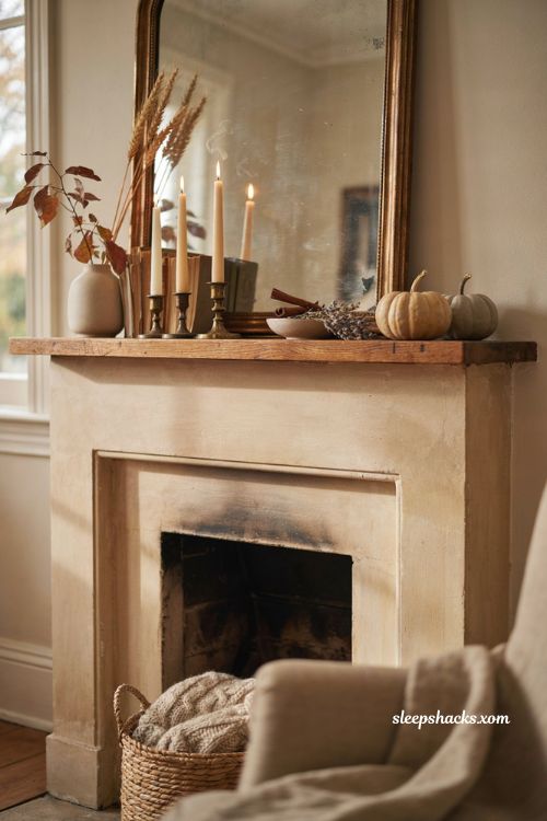 Thanksgiving mantle ideas with cozy neutral fall decor
