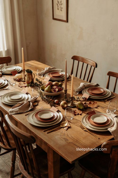 Thanksgiving place settings with simple cozy table decor 