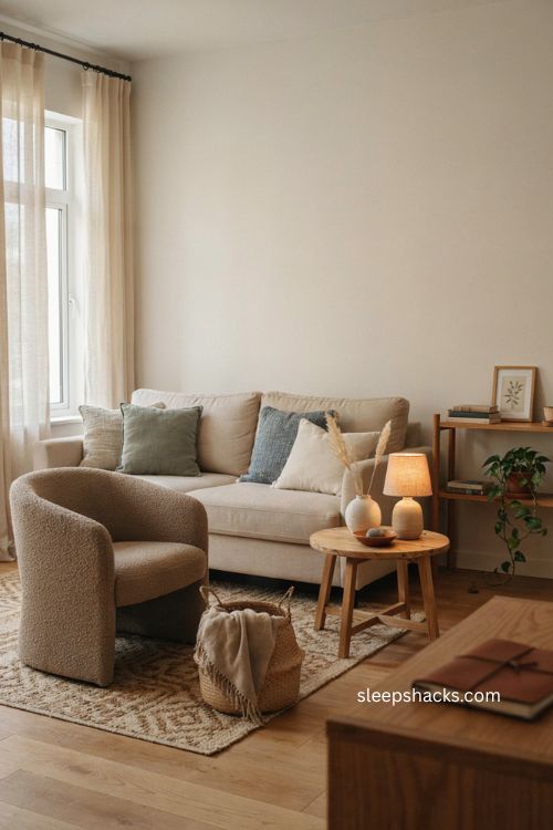 Therapist office decor with a simple comforting pillow on a cozy accessible couch