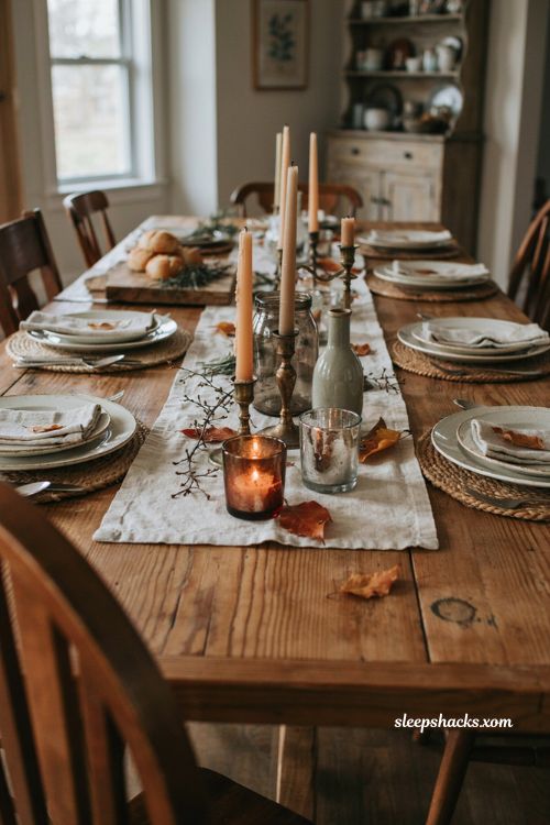Thrifted candle holders for cheap Thanksgiving table settings and cozy fall decor 