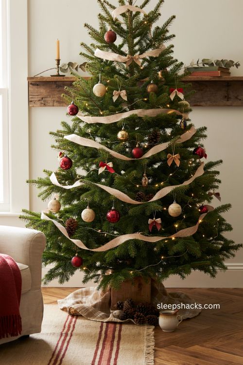 Tiny ribbon bow ties Christmas tree decor using ribbon scraps