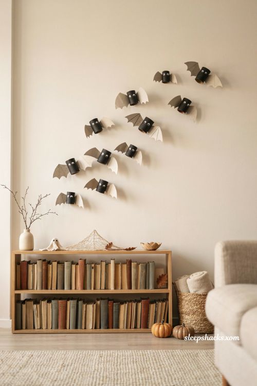 Toilet paper roll bats Halloween decorations for apartments 