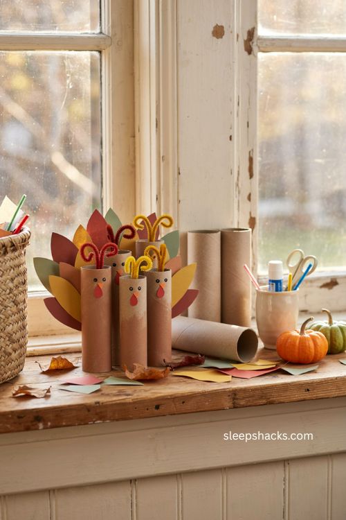Toilet paper roll turkey craft for preschoolers Thanksgiving