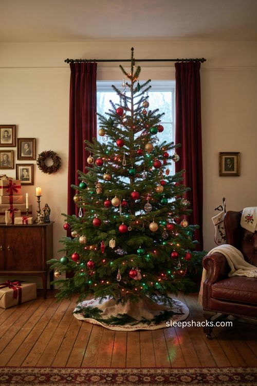 Traditional red green and gold multicolor Christmas tree ideas