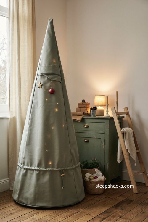 Upright Christmas tree storage bag for small spaces