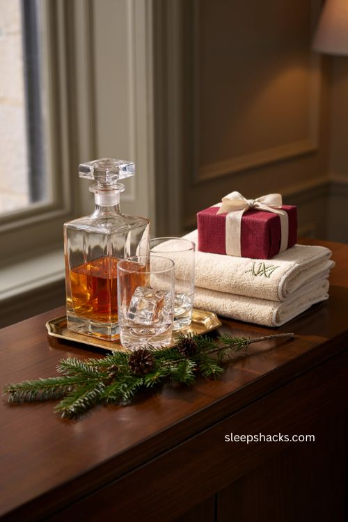 VIP Christmas client gift with handcrafted decanter set personalized beach towel and elegant holiday decor 