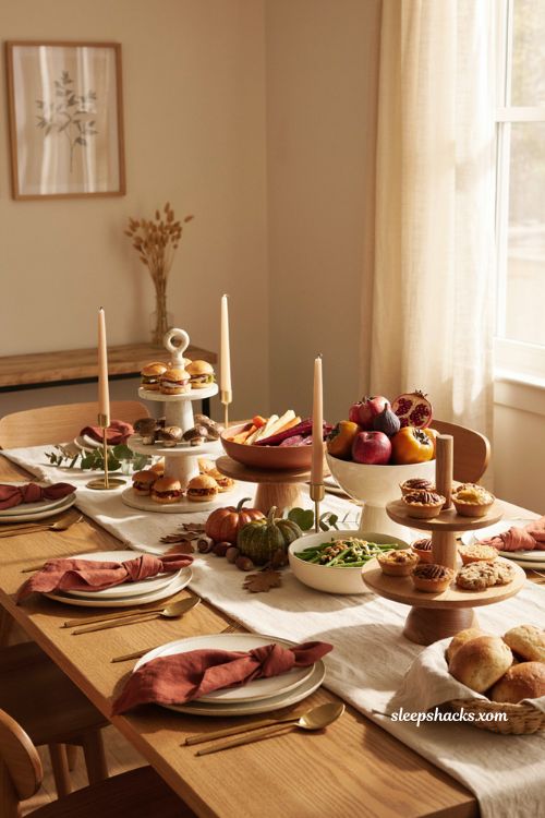 Vertical Thanksgiving food display ideas for a small buffet table
