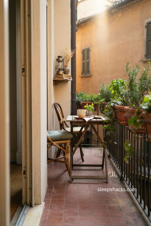 Very small balcony decor with compact chairs and cozy coffee corner