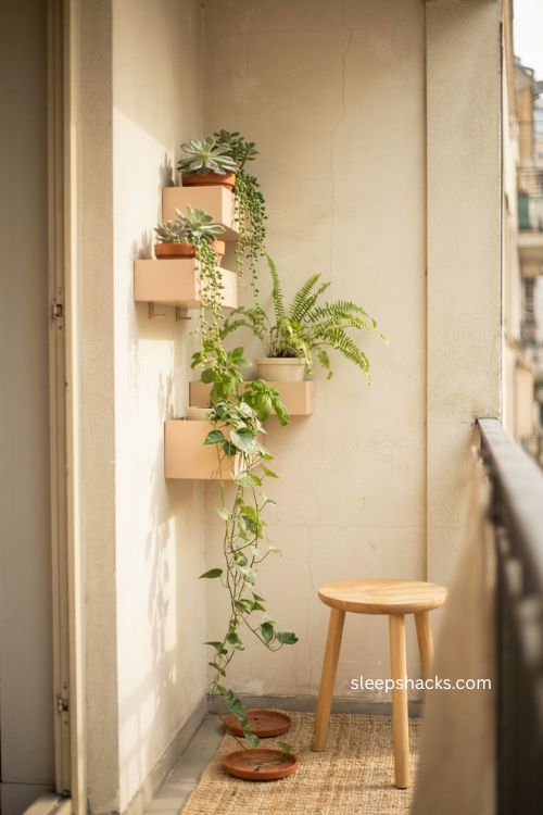Very small balcony decor with vertical wall planters and greenery 