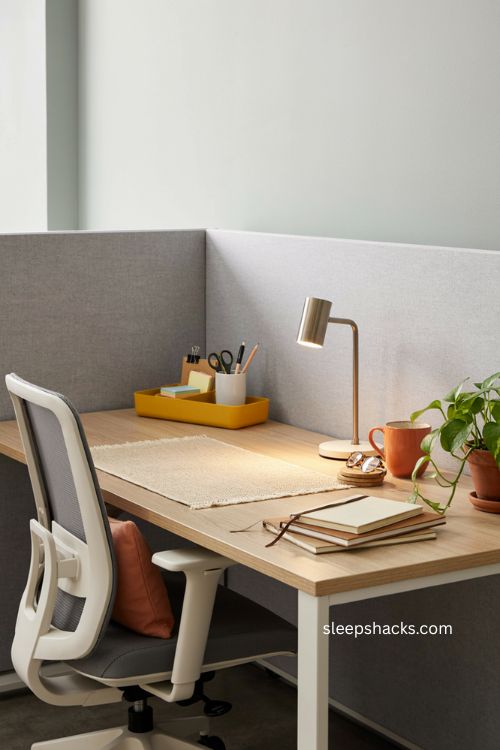 Vibrant color accents for cozy gray cubicle desk decor 