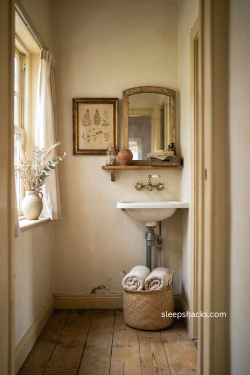 Vintage accessories and rustic decor ideas for a small bathroom