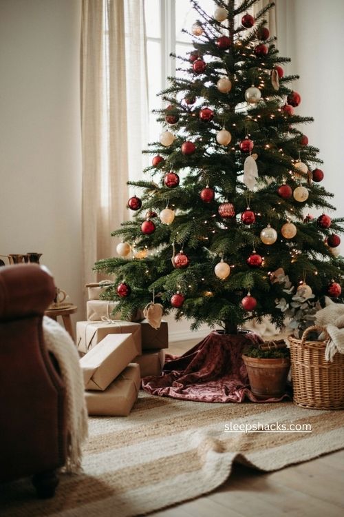 Vintage ruffled velvet christmas tree skirt with cozy nostalgic holiday decor 