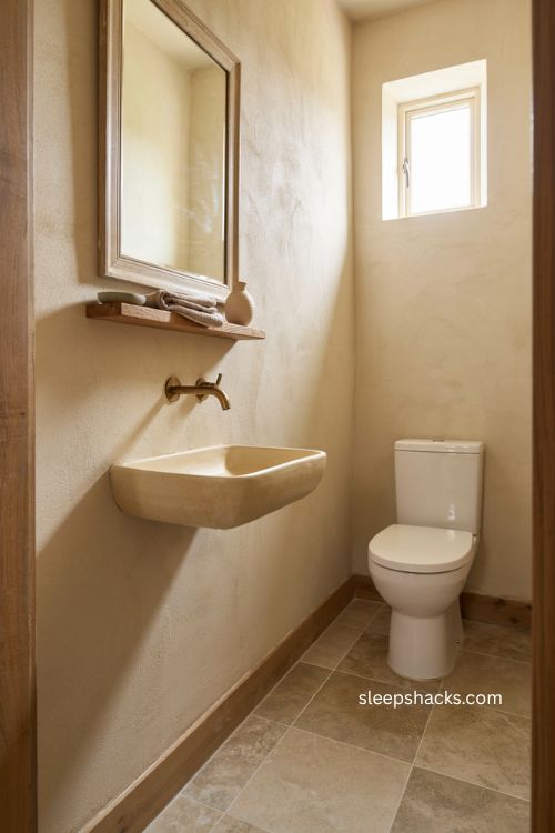 Wall mounted faucet half bathroom ideas with floating sink