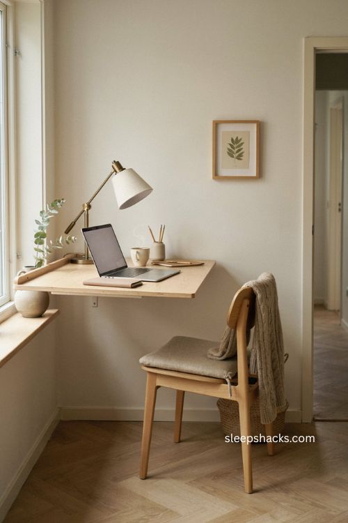 Wall mounted foldable desk for a small space with hidden hinges