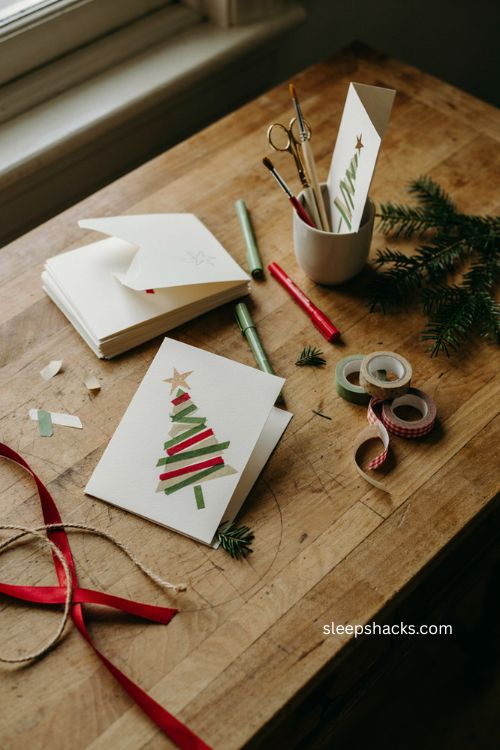 Washi tape Christmas tree card idea for kids easy Christmas craft 