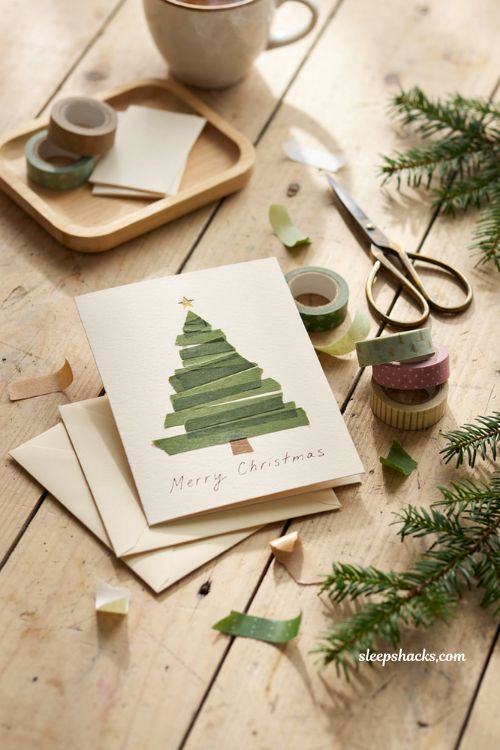 Washi tape Christmas tree card ideas for easy handmade holiday cards
