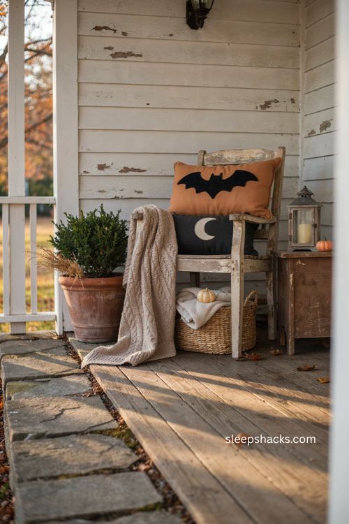 Weather resistant Halloween pillows for cozy farmhouse porch decor