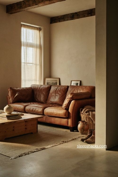 Western living room decor with warm leather rustic wood and cozy ranch style