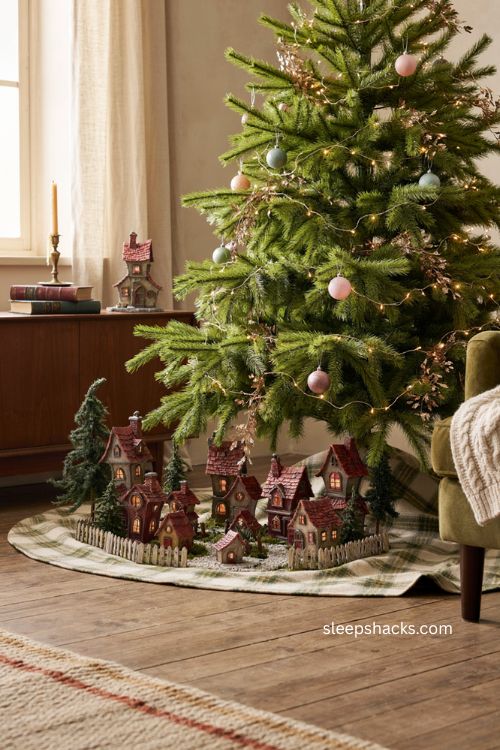 Whoville miniature village under a Grinch Christmas tree 