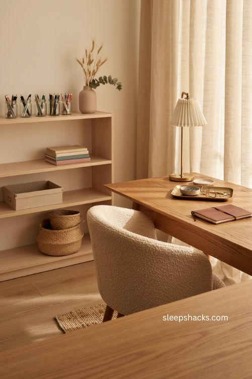 Women s home office with pretty functional storage glass jars file boxes and trays 
