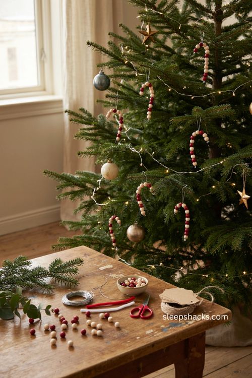 Wood bead candy cane ornaments diy Christmas tree decor 