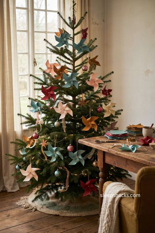 Woven paper pinwheel ornaments retro christmas tree decorations scrapbook paper 