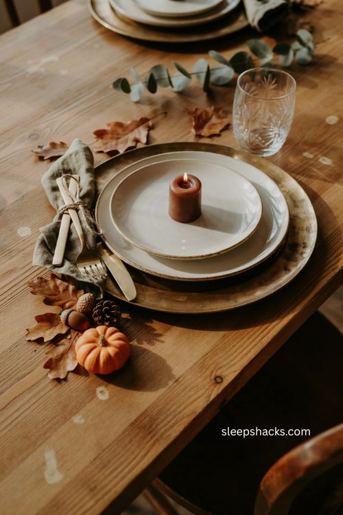 acorn candle party favor dollar tree thanksgiving table setting with autumn plates and twine napkins 