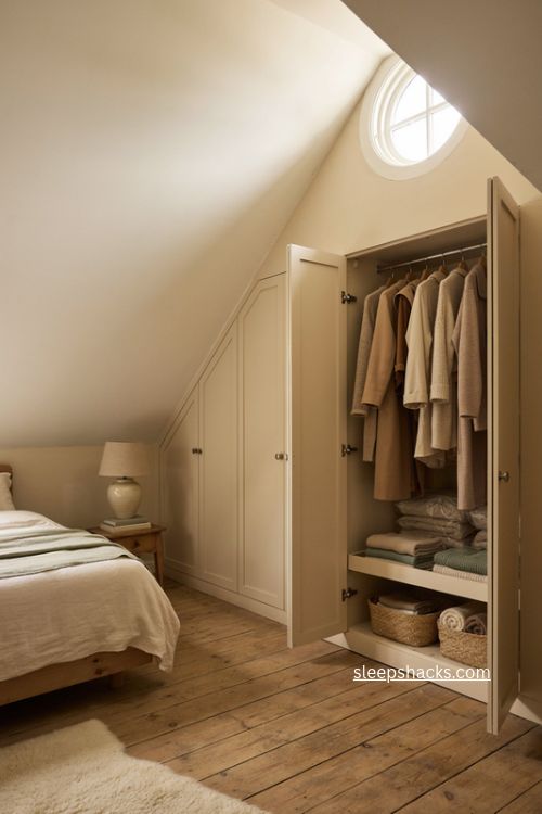 attic eave storage ideas for hidden bedroom closet space