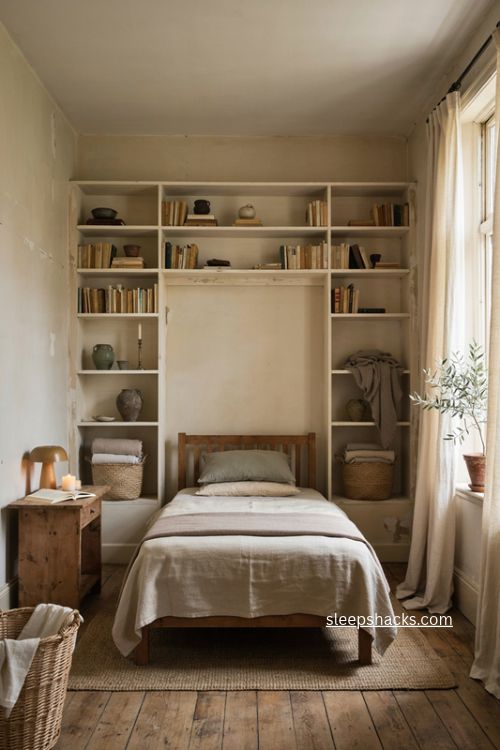 built in storage behind headboard bedroom ideas for small spaces