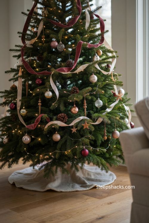 cascading ribbon Christmas tree topper ideas 