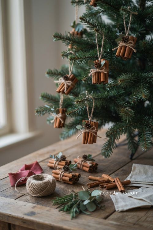cinnamon stick bundle ornaments rustic christmas tree decor natural diy holiday craft 