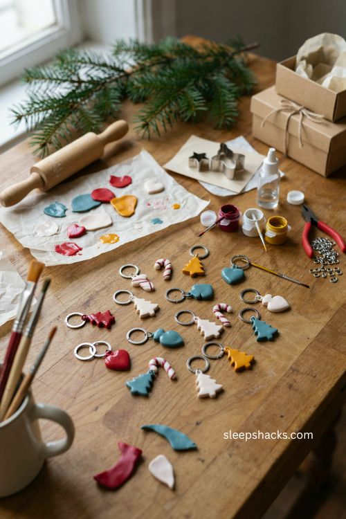 clay keychain charms diy christmas gifts with polymer clay cutters and handmade craft supplies