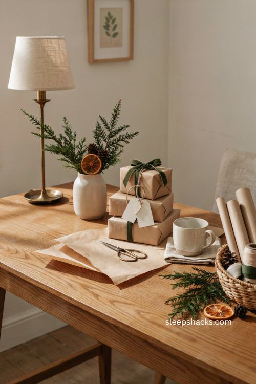 client Christmas gift ideas with thoughtful holiday packages and cozy home office decor 