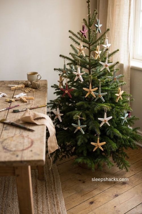 clothespin star ornaments farmhouse christmas tree decor handmade wooden diy craft 