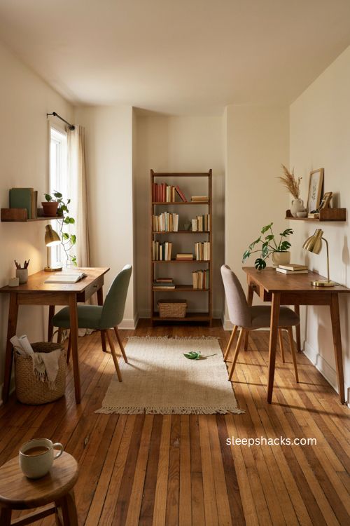 corner to corner double desks for a small shared home office