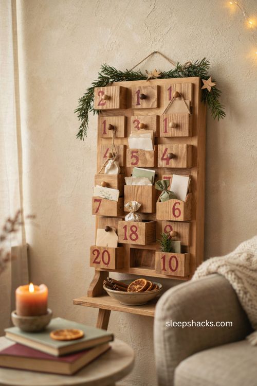 diy advent calendar christmas countdown with handmade envelopes drawers and festive decorations