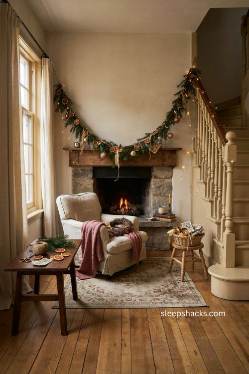 diy christmas garland ideas with dried oranges pine branches and vintage ornaments 
