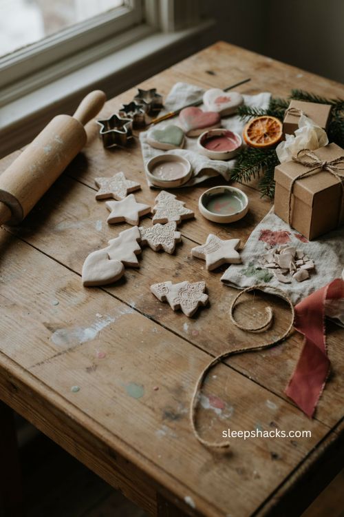 diy christmas ornaments with air dry clay lace impressions and handmade holiday decorations
