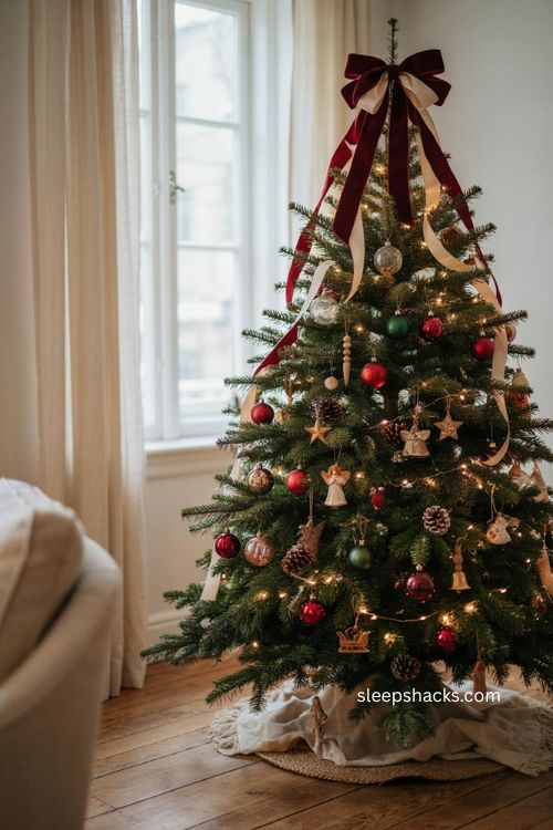double ribbon Christmas tree topper bow ideas 